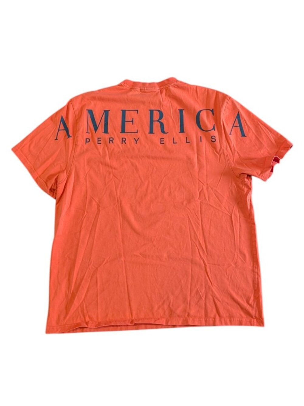 Perry Ellis America Shirt Orange Graphic Upper Back Spellout Logo Shirt Sz XL